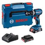 Bosch Professional 18V System perceuse-visseuse à percussion sans-fil GSB 18V-45 (vitesse de rotation de 1 900 tr/min, 2 batteries de 2,0 Ah, GAL 18V-20, L-BOXX)