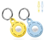 MATEPROX Silicone Protector Case compatible AirTag 2021, Anti-scratch Item Finder Protective Cover Protector Case with Carabiner Keychain(2Pack)-Yellow+Gray blue