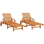 Helloshop26 - Lot de 2 transats chaise longue bain de soleil lit de jardin terrasse meuble d'extérieur bois d'acacia solide