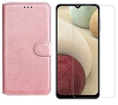 SPGKA Case and Screen Protector For Samsung Galaxy A12, Samsung Galaxy A12 5G, RoseGold Flip Wallet Case And Clear Anti Scratch Tempered Glass Protector