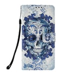 Samsung Galaxy A21s Case Glitter Shockproof Full Protection Bookstyle Leather Wallet Flip Folio Cover With Magnetic Closure Kickstand Phone Case for Samsung A21s Phone Case Bling, Blue Skull