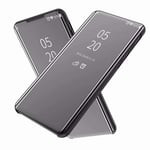 FanTing Coque pour Samsung Galaxy M11, Flip Cover，Etui de téléphone Miroir Semi-Transparent，Etui Housse Case pour Samsung Galaxy M11-Noir