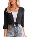Zeagoo Boléro Femme en Mousseline Cardigan Court Chic et Elegant Manche 3/4 d'été Courte Boléro Veste Ouverte Avant Cardigan Mariage Robes