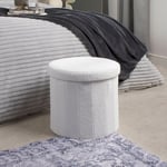 Boucle Folding Ottoman Storage Box Footstool Space Saving Seat