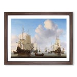 Willem van de Velde the Younger Dutch men of war Classic Painting Framed Wall Art Print, Ready to Hang Picture for Living Room Bedroom Home Office Décor, Walnut A2 (64 x 46 cm)