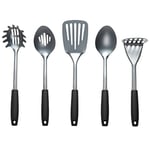 Russell Hobbs RH01722EU7 Pearlised 5 Piece Kitchen Utensil Set, Tools Including Slotted Spoon, Solid Spoon, Slotted Spatula, Spaghetti Spoon and Masher, Soft-Touch Handles & Hanging Hooks, Grey