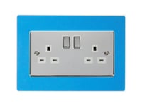 Focus Plastics DOUBLE LIGHT SWITCH SOCKET COLOURED ACRYLIC SURROUND FINGER PLATE - BUY 2 GET EXTRA 1 FREE (10 COLOURS) … (Blue)