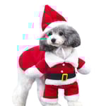 Juldräkt för hundar, Santa Claus-dräkt med mössa, hundhuvtröja, kattjuldräkter, festdräkt, varm på vintern (S) L