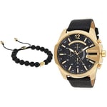 DIESEL Diese Bracelet semi-précieux avec Fermoir Coulissant + Chronographe Mega Chief, 51mm, Montre en Acier Inoxydable Pour Homme