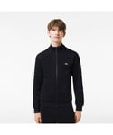 Lacoste regular fit brushed fleece Mens zip-up sweatshirt - Black Cotton - Size Large