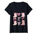 Womens Coquette Cowgirl Boots With Bows Women Girls V-Neck T-Shirt