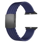 SOUWILA Compatible with Silicone Apple Watch Strap 38mm 40mm 42mm 44mm iWatch Series 6/5/4/3/2/1 Rubber Watch Band with Stainless Steel Deployment Buckle (38mm, Navy Blue-Black)