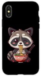 Coque pour iPhone X/XS Raccoon Loving Ramen Kawaii Japonais Neko Raccoon Anime