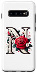 Galaxy S10+ Red Rose Roses Flower Floral Design Monogram Letter N Case