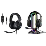 The G-Lab Korp Thallium Casque Gaming USB Son 7.1 Digital Surround & K-Stand Radon Support pour Casque/Micro-Casque Gaming - Rétro-éclairage RGB, Hub USB 2 x 2.0, Base antidérapante