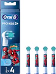 Oral-B Kids Extra Soft Replacement Toothbrush Heads Pack Of 4 Ages 3 + Spiderman