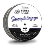 Savon de Rasage 100% Naturel & Français de Monsieur BARBIER | Black Edition TONKA | Le Savon à Barbe traditionnel par excellence | À base de Beurre de Karité et de Noix de Coco | BIO et VEGAN | 150mL