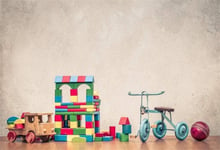 HD 7x5ft Retro Old Toys Backdrop for Photography Wooden Building Blocks House Truck Trike Bicycle Leather Ball Background Nursery Preschool Kids Portrait Photo Booth Shoot Studio Props