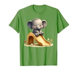 Green Adorable Elephant on Slide Cute Animal Theme T-Shirt