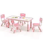 Barnbord med 4 stolar set med graffiti bordsskiva Höjdjusterbar barnsittgrupp rosa
