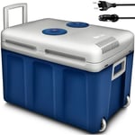Tillvex - Glacière électrique 40L (Bleu) avec roulettes Mini réfrigérateur 230V et 12V pour voiture camping Froid & Chaud Mode eco