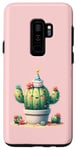 Coque pour Galaxy S9+ Cactus rose souriant mignon avec fleurs et chapeau de fête