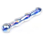 Glass Dildo Blue Wave Pattern Design Wand Probe Massager Hot Cold Love Sex Toy