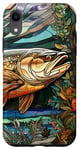 Coque pour iPhone XR Jaune vitrail truite sautant nature coucher de soleil pêche art