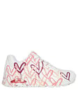 Skechers Uno Goldcrown Graffiti Heart Lace Up Fashion Trainers - White, White, Size 8, Women