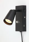 REED Sengelampe 6W LED Sort med USB uttak med dimmer