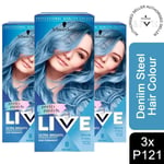 3x Schwarzkopf Live Ultra Brights Semi-Permanent Hair Dye, P121 Denim Steel