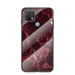 BRAND SET Case for OPPO A15 Case Marble Tempered Glass All Inclusive Cover Soft Silicone Edge Hard Case Compatible with OPPO A15-Red