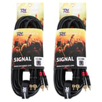 2x PD Durable 2x RCA Phono Male To 2x RCA Phono Male Audio Cables Leads 12m