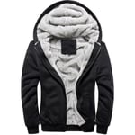 Herr tjock topp fleece päls fodrad varm vinter jacka Black 3XL