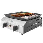 Gasgrill 8000BTU/2,4 KW grillvagn inklusive 2 brännare i rostfritt stål tryckreducerare gasslang justerbar ben värmeplatta, BBQ