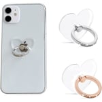 Transparent Mobiltelefon Ringhållare, 2 st Telefonställ, 360 Graders Rotation Hjärta med Diamant Telefon Ring Stödhållare