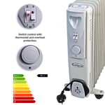 Oil Filled Radiator Portable Electric Heater 2500W 11 Fins 3 Settings Thermostat