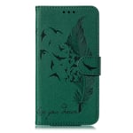 Samsung Galaxy A12 / M12 Case Feather Birds, for Samsung A12 / M12 Phone Case PU Leather Flip Wallet A12 / M12 Case with Magnetic Closure Stand Card Holder Shockproof Full Protection Cover, Green