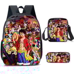 Anime One Piece Tryck 3-pack/set Barnryggsäck Lunchväska Axelväska Pennfodral För Pojkar Flickor (FMY)