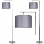 Set of 2 Chrome Angled Floor Light Standard Lamps Silver Grey Glitter Shades