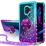 Miss Arts Galaxy S9 Case, [Silverback] Moving Liquid Holographic Sparkle Glitter Case With Kickstand, Bling Diamond Bumper W/Ring Slim Protective Case for Girls Women for Samsung Galaxy S9 -Purple