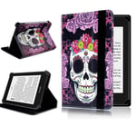 FINDING CASE For Amazon Kindle Paperwhite 1/2/3/4 Gen,Leather Case PU Flip Folio Cover for Amazon Kindle Paperwhite e-reader (Fits All 2012,2013,2015 and 2018 Versions) Purple Skull