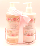 Lemon Verbena Hand Soap & Hand Lotion Set in a Pink Metal Holder 18 CM Gift Home