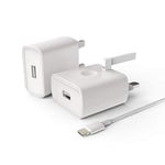 UK Mains 3-Pin Wall Plug High Speed Adapter Charger 2A White + Micro USB Cable suitable for Oppo A12/A31/A8/R15 Pro