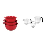 KitchenAid Mixing Bowl Set of 3, Plastic, Dishwasher Safe, Empire Red & Universal Measuring Jugs, Set of 3, 250ml, 500ml and 1L, Onyx Black