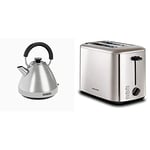 Morphy Richards 100130 Venture Pyramid Kettle Brushed Stainless Steel & 222067 Brushed Equip 2 Slice Stainless Steel Toaster, 800 W, Brushed