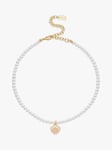 Coach Sculpted C Heart Pendant Faux Pearl Choker Necklace, Pearl/Gold
