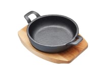 Artesa Casserole miniature en fonte Artesà avec planche de service en bois, poêle peu profonde allant au four, pour gratin, tapas, curry et viande, compatible avec une plaque à induction, ronde, noire