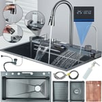 LED Stainless Steel Kitchen Sink Set Single Large Bowl Inset Mixer Tap Waste Kit