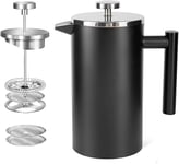 MaxMiuly Cafetiere 4 Cup Stainless Steel French Press Double 650ml, Black 